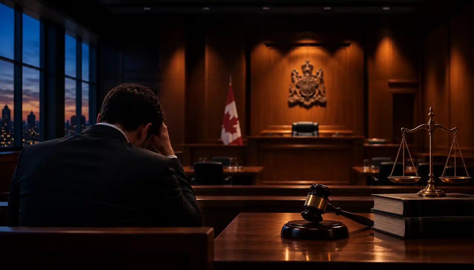 An Assault Charge Can Affect Your Future Assault charge affecting a person's future with a Canadian courtroom, justice scales, and legal setting