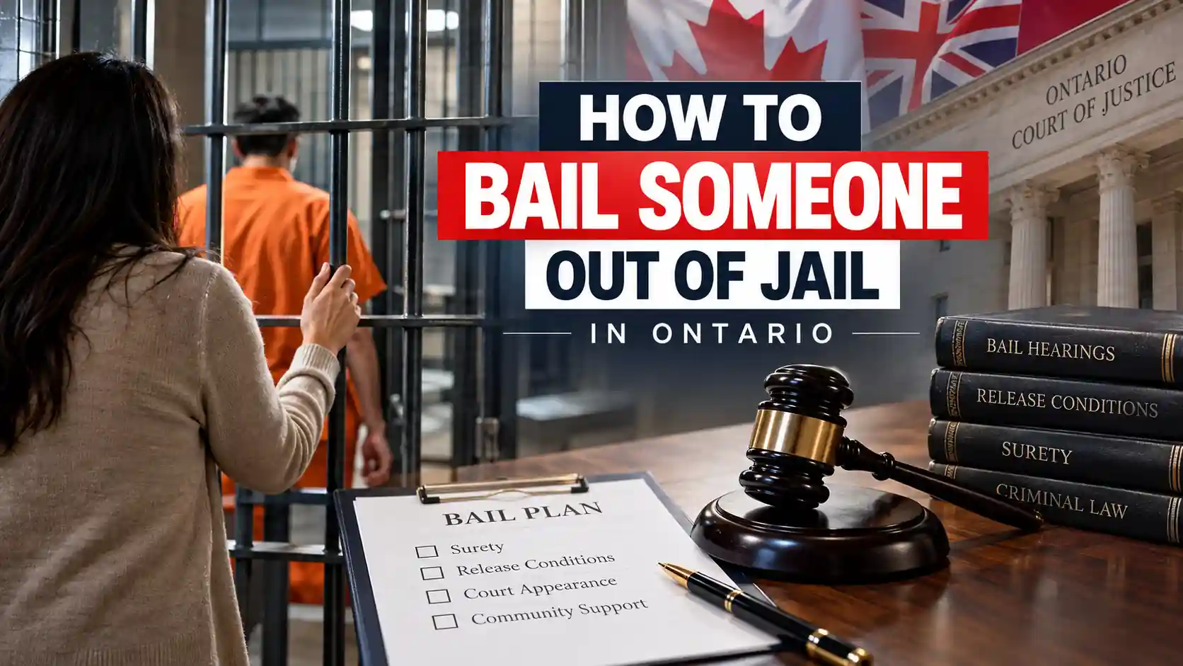 How to bail someone out of jail in Ontario, including bail hearings, surety requirements, and release conditions