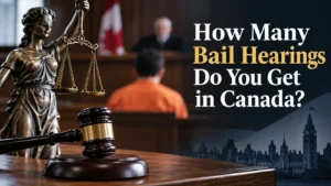 How many bail hearings do you get in Canada with a courtroom, Lady Justice statue, and judge's gavel.