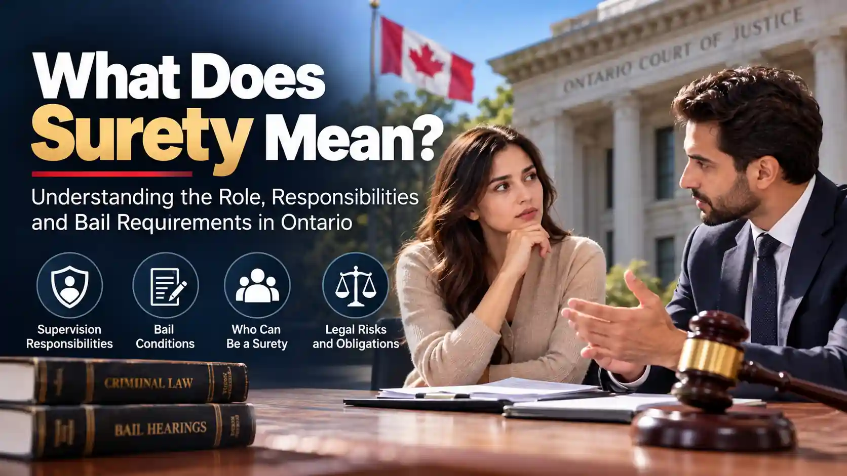What does surety mean in Ontario, Canada? Learn about bail surety responsibilities, eligibility, bail conditions, and legal obligations.